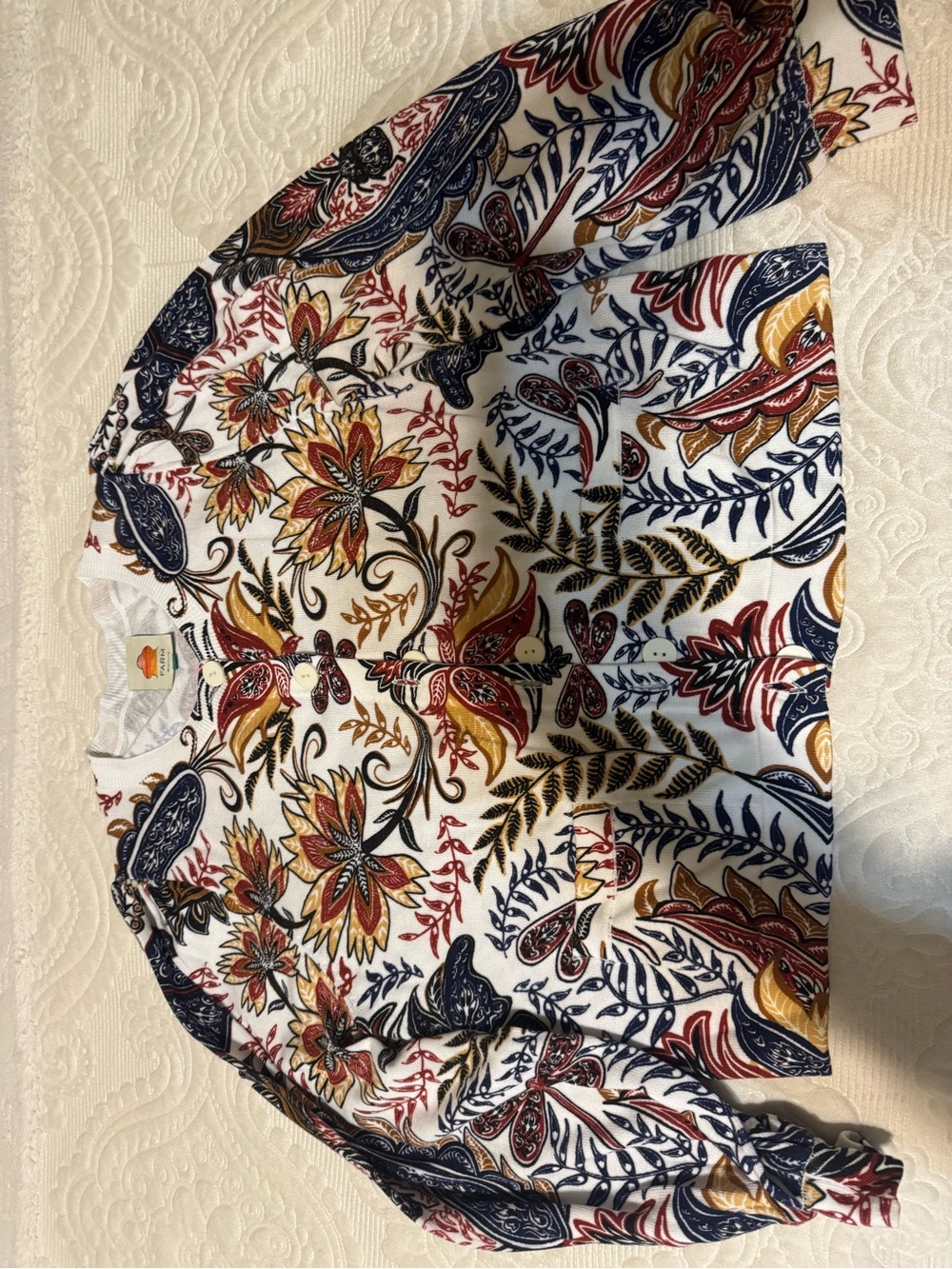 FARM Rio White Cardigan with Navy, Red and Gold Floral Print - Picture 4 of 4
